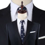 Mannequins dressed in formal attire: one in a white dress shirt and dark suit with a Poker Cards Slim Tie, and another focused closely on a white dress shirt collar with a dark suit. Elevate your style with these polished looks that make an impression.