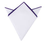 The Purple Edge White Pocket Square, elegantly folded into a triangular shape, exudes sophistication and adds a touch of regal flair to any table setting.