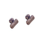 Discover the elegant style of the Purple & White Barrel Cufflinks by AusCufflinks, featuring striped fabric in shades of purple and beige with cylindrical shapes and knot closures elegantly set against a plain white background.