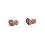 Two small statement objects with purple and beige stripes rest on a white background. These Purple & White Barrel Cufflinks by AusCufflinks bring sophistication to any outfit.