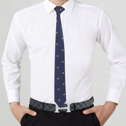 A man with dashing elegance, wearing a Racehorse Tie and white shirt.