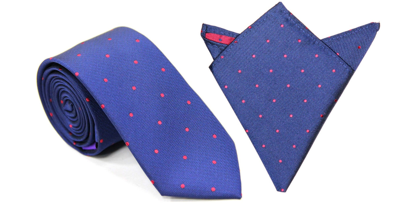 Navy Red Polka Dot Business Tie & Pocket Square Set