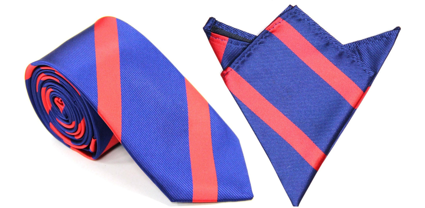 Navy Red Stripe Business Tie & Pocket Square Set