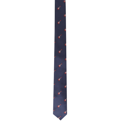 An Electric Guitar Skinny Tie with a red bird on it that will make you look charming and rock your outfit.