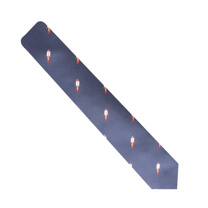 The Rocket Ship Necktie is a navy blue necktie adorned with small, white rocket ships that exudes peak elegance.