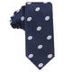 Rugby skinny tie showcasing rugged athleticism with a pattern of white polka dots, displayed against a white background.