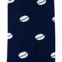 Close-up of a blue Rugby Sock featuring multiple white rugby ball patterns for a sporty stride.