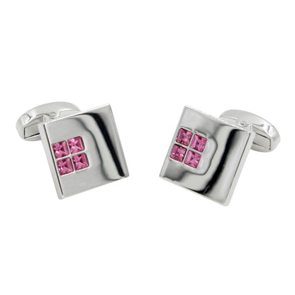 AusCufflinks introduces Pink Diamonte Cufflinks, luxurious square silver pieces adorned with dazzling pink gemstones.