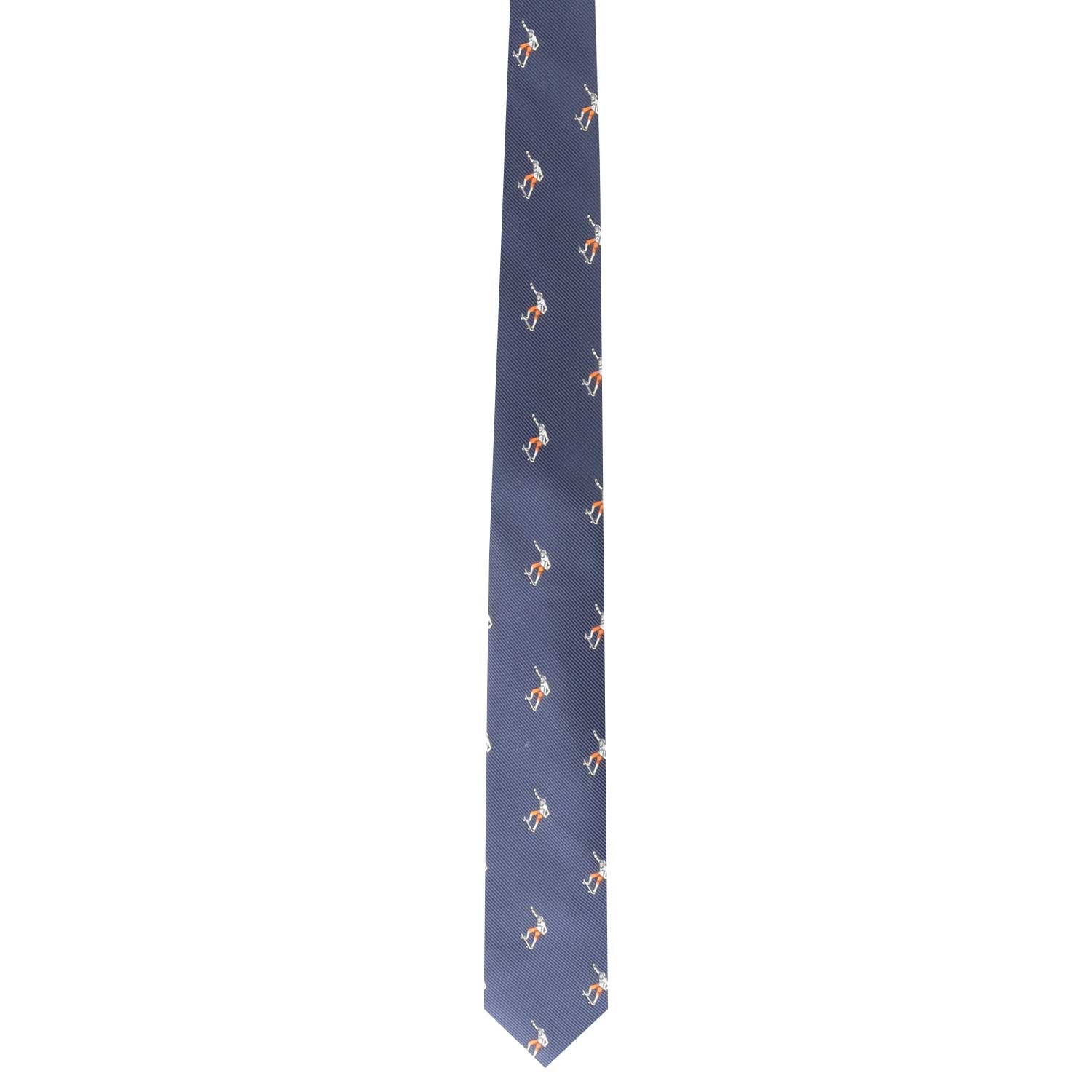 The Skater Themed Tie, featuring a stylish pattern of small, colorful skateboarders arranged in a diagonal line, exudes confidence and flair.