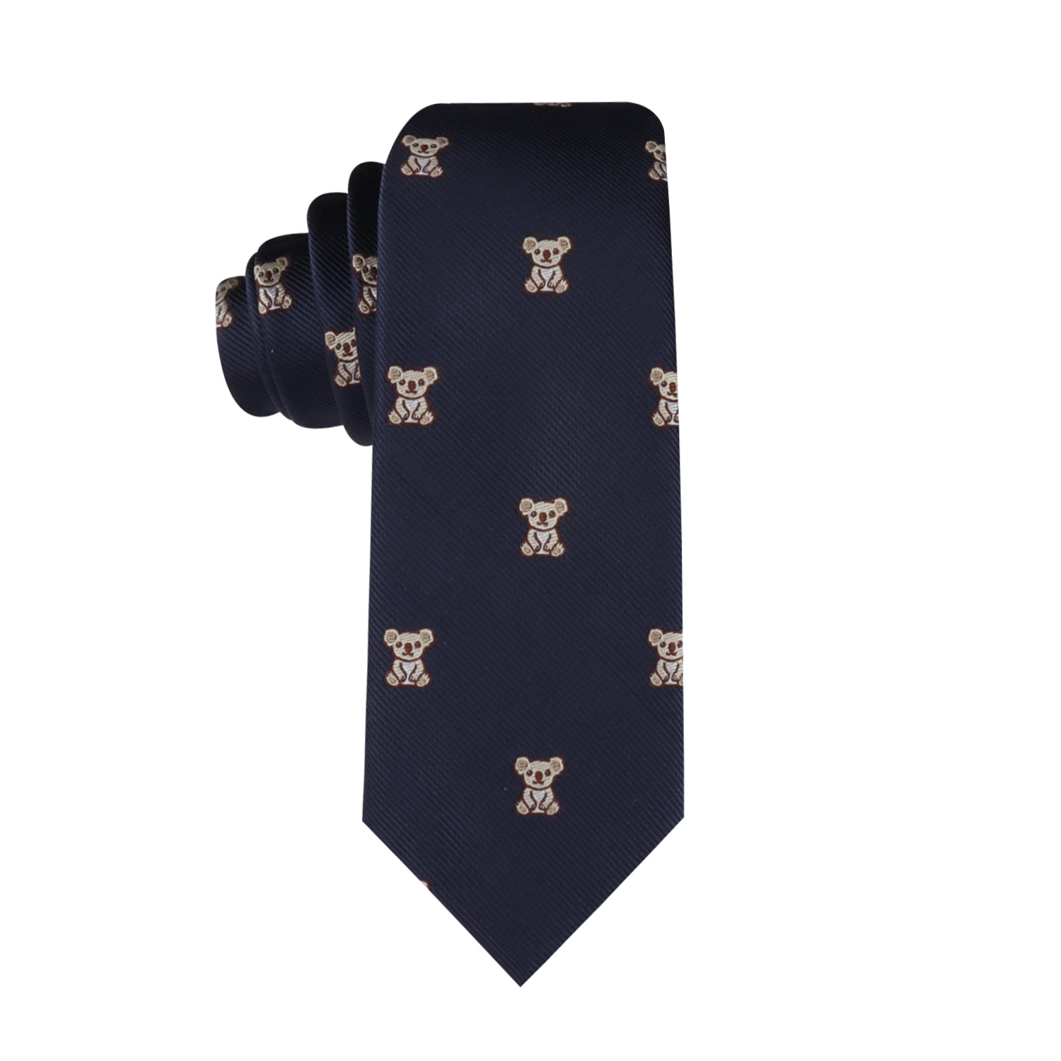 A Koala Skinny Tie with a pattern of charming, cuddly tan teddy bears.