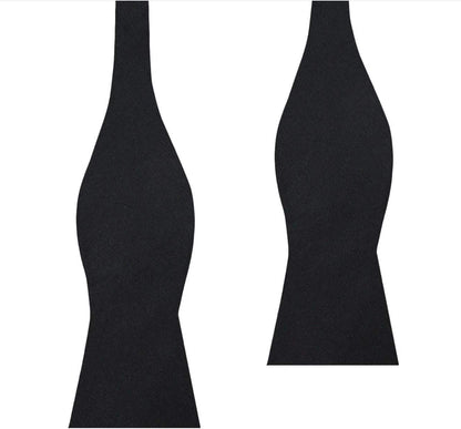 Two untied Silk Black Self Tie Bow Ties are shown against a white background, each with a simple yet timeless butterfly shape.