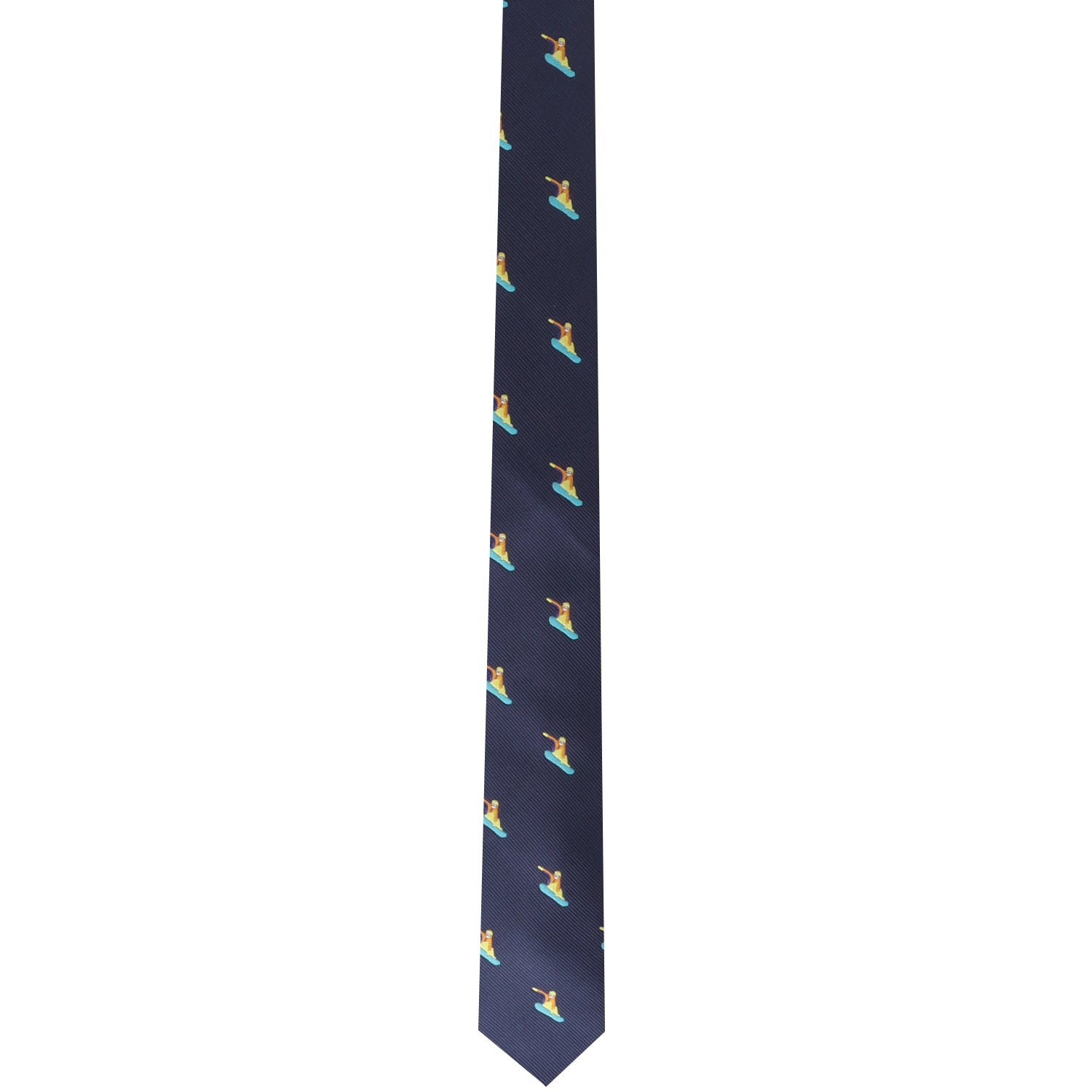 The Snow Sports Tie, showcasing a navy blue background adorned with a repeating print of snowboarding bears, adds a dash of fun to your formal wear.