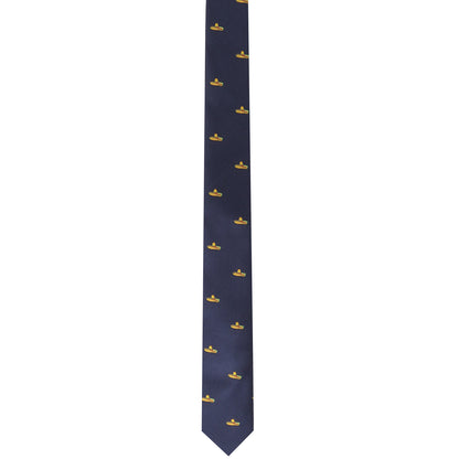 Introducing the Sombrero Skinny Tie: a dark blue tie featuring a charming pattern of small yellow rubber ducks, perfect for adding a touch of playfulness to your attire.