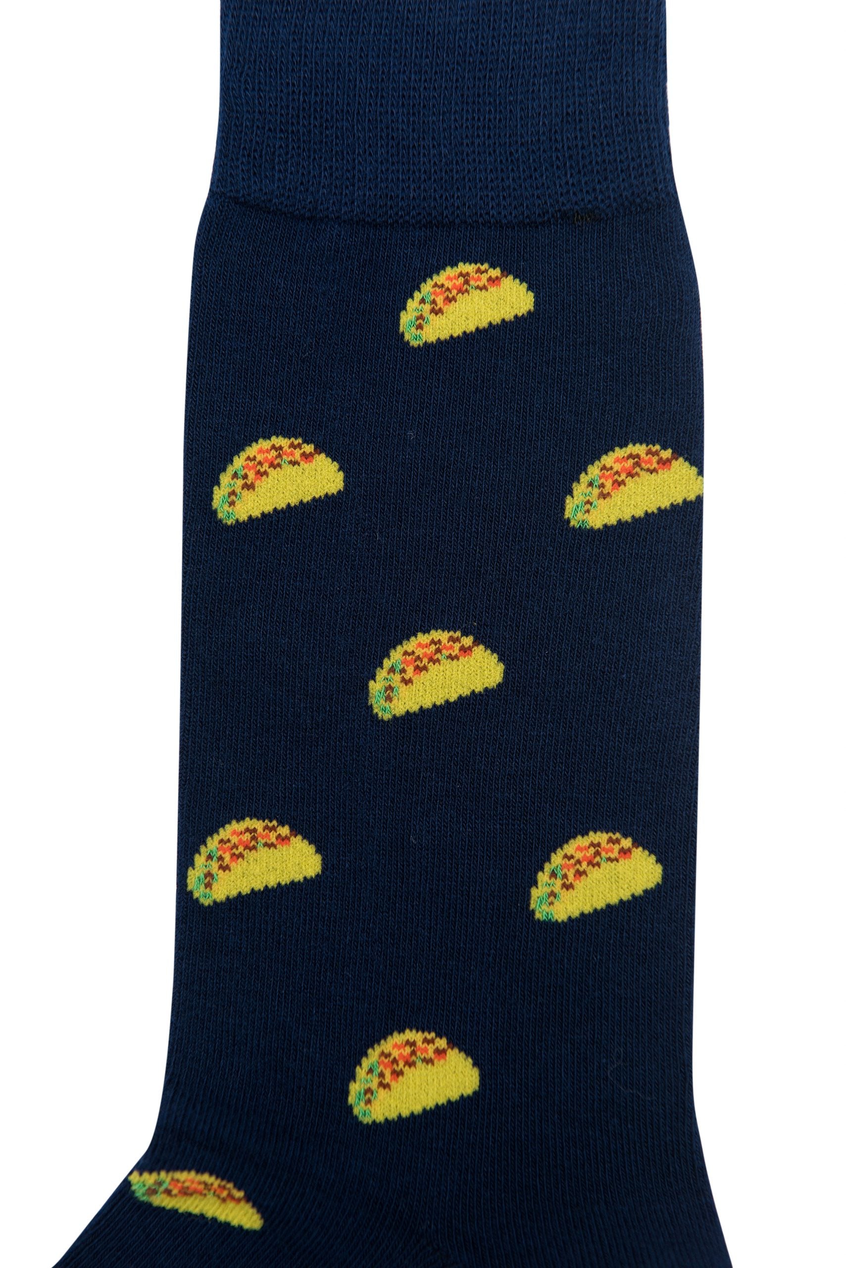 Navy blue Taco Socks showcasing playfulness.