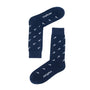 A pair of navy blue Tennis Socks with a small white pattern arranged in an "L" shape, isolated on a white background, ensuring both comfort and performance.