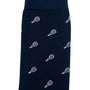 A navy blue Tennis Sock featuring a repeated white guitar pattern designed for comfort and performance.