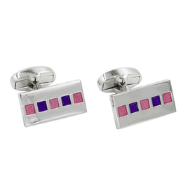 The Tiled Pink Purple Cufflinks feature a luxurious silver base adorned with an elegant pattern of alternating purple and pink squares, making them the ideal formal accessory.