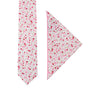 The Tonal Pink Azalea Floral Cotton Skinny Tie & Pocket Square Set showcases a beautiful floral design with azalea-inspired shades, featuring pink, red, and green accents on a crisp white backdrop.