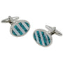 Turquoise Cufflinks with oval-shaped faces featuring a blue and white striped pattern, showcasing a gem-like brilliance.