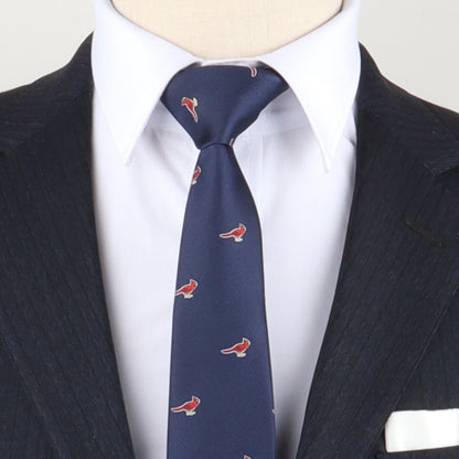 A mannequin wearing a Unique Bird Tie flies high on it.