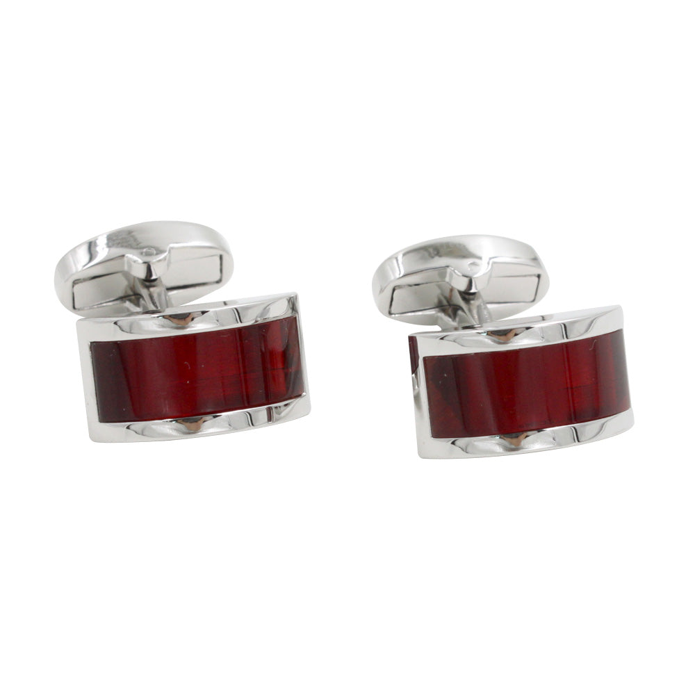 A pair of Ruby Stone Red Cufflinks with rectangular red accents that exude a gem-like brilliance, perfect for the discerning gentleman.