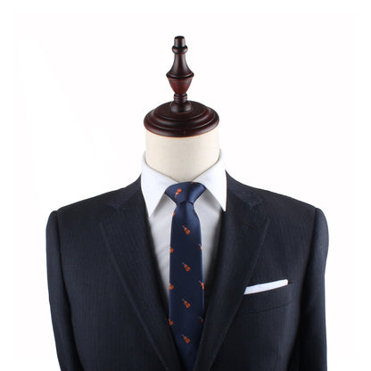 A tribute to fashion, the mannequin elegantly models a Violin Thin Tie ensemble.