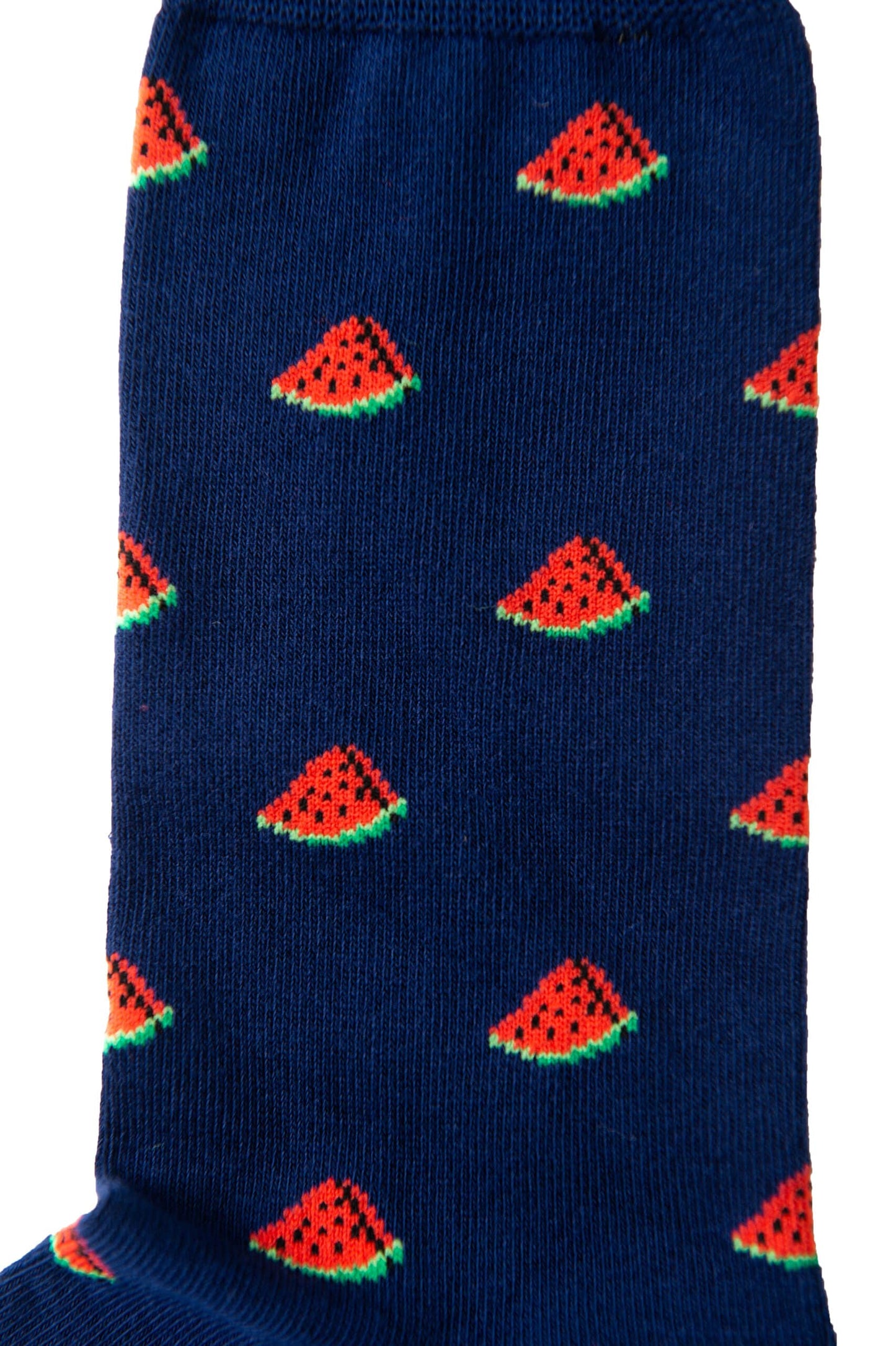 Close-up image of Watermelon Socks with a pattern of small, juicy red watermelon slices with green rinds, bringing joy to your fashion step.