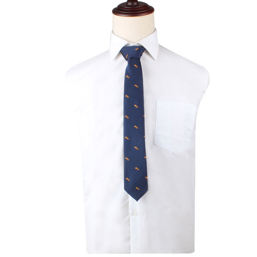 Display the mannequin dressed in a white dress shirt with a chest pocket and the Orange Fox Skinny Tie featuring an embroidered orange fox design.