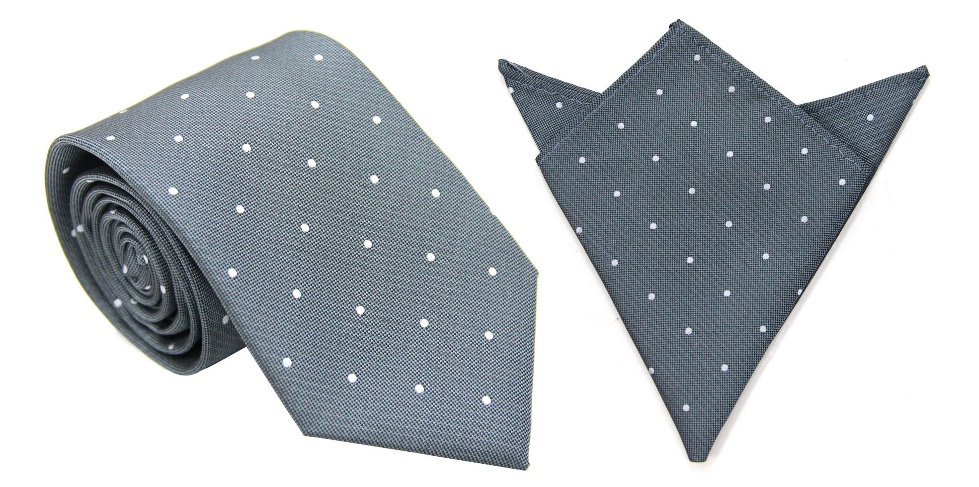 Elegant in monochrome: the Grey White Polka Dot Business Tie & Pocket Square Set.