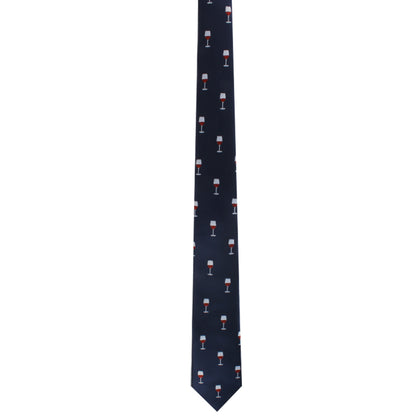 Wine Lover Tie in navy blue, adorned with a pattern of small wine glasses, exuding modern charm and refined taste.