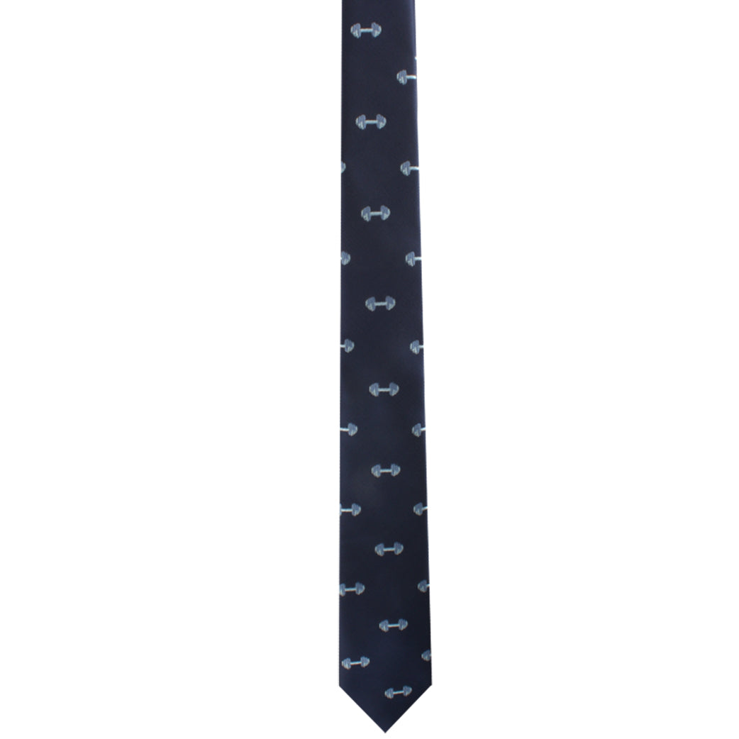 A modern Workout Themed Tie with a blue and white design on it.