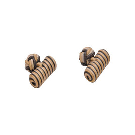 These Yellow, Grey & White Barrel Cufflinks feature a cylindrical design with knotted loop attachments. Exuding elegance, they're perfect for the stylish gentleman with their classic style.