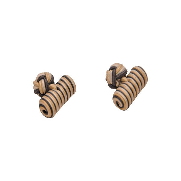 These Yellow, Grey & White Barrel Cufflinks feature a cylindrical design with knotted loop attachments. Exuding elegance, they're perfect for the stylish gentleman with their classic style.