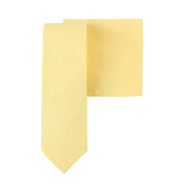 The Yellow Cotton Business Tie & Pocket Square Set stands out brilliantly against a white background, exuding elegance in every detail.